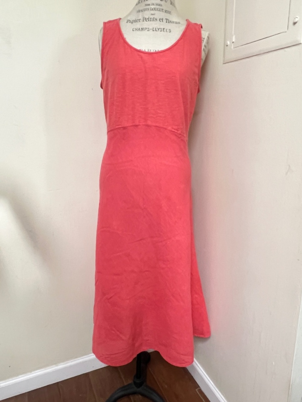 "Cut Loose" Linen Combo A-line Tank Coral Dress Made in USA Sleeveless Size XL